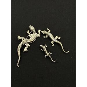 Silver-Plated Lizard Brooch Set with Faux Pavé Crystals (Set of 3)